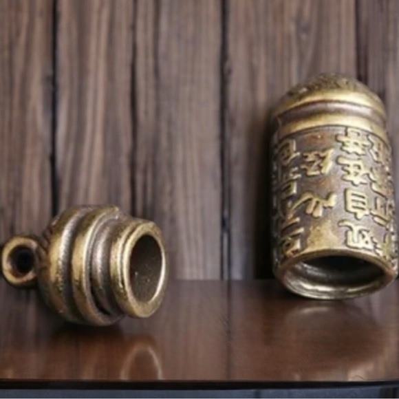 In Memoriam Cremation Brass Sanskrit Mantra Embossed Urn & Black Cord Necklace - Picture 3 of 6